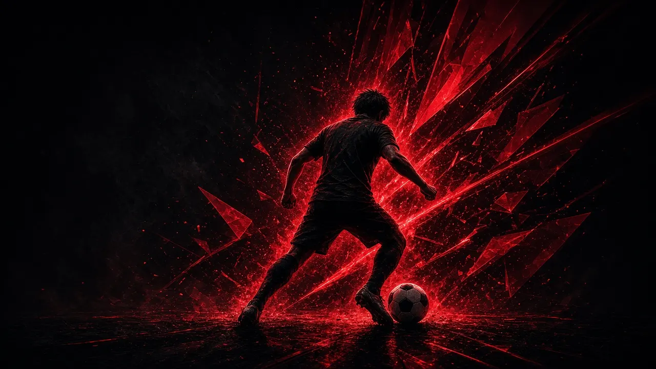 Football player ready in a red stadium glow